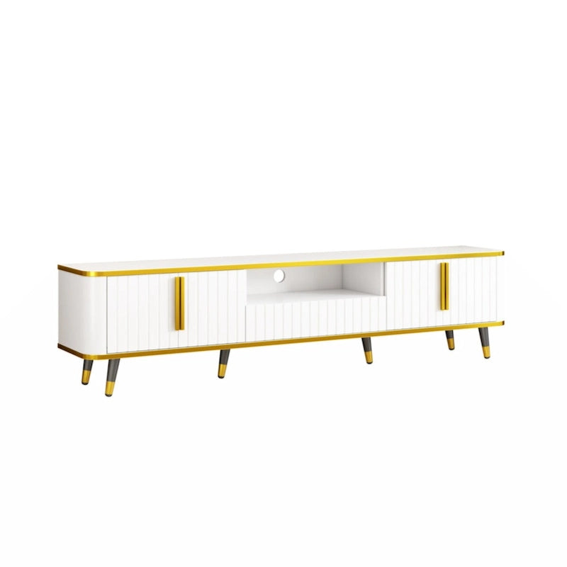 Luxury Minimalism TV Stand with Open Storage Shelf for TVs Up to 85, Entertainment Center with Cabinets and Drawers
