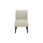 Paula 30 Inch Accent Chair, White Fabric, Channel Tufted Back, Brown Wood