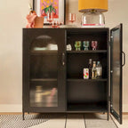 Metal Cabinet with 2 Arched Glass Doors