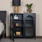 Metal Cabinet with 2 Arched Glass Doors