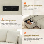 L-shaped Sectional Pull Out Sofa Bed Sleeper Sofa USB,Power Sockets and a Movable Storage Ottoman, Beige