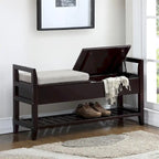 Fabric Upholstery Storage Shoe Bench with Shelf and Lifted Up Seats