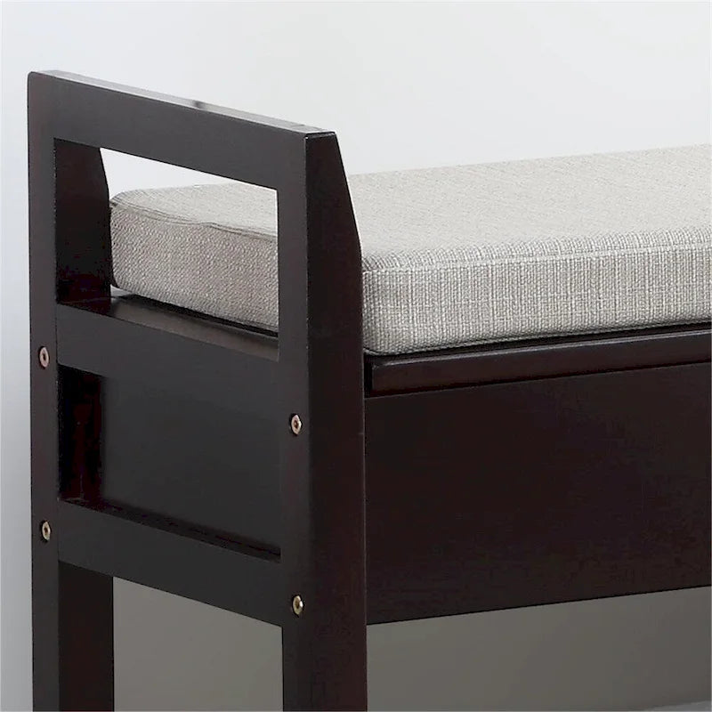 Fabric Upholstery Storage Shoe Bench with Shelf and Lifted Up Seats