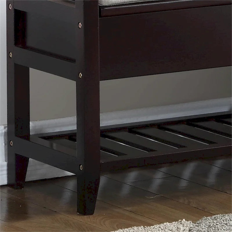 Fabric Upholstery Storage Shoe Bench with Shelf and Lifted Up Seats