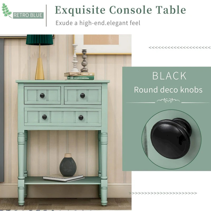 Narrow Console Table, Sofa Table with 3 Storage Drawers and Bottom Shelf