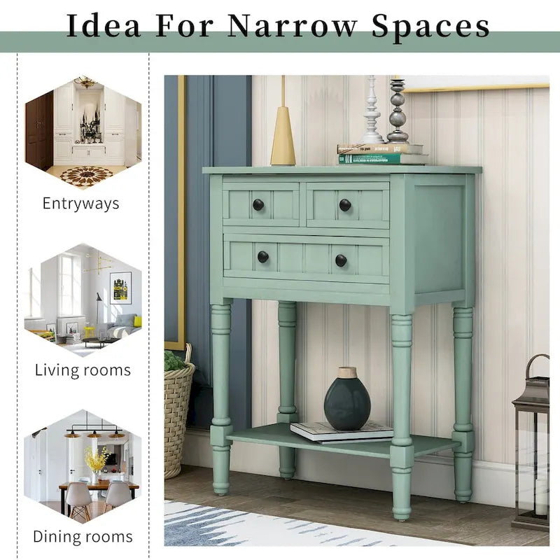 Narrow Console Table, Sofa Table with 3 Storage Drawers and Bottom Shelf