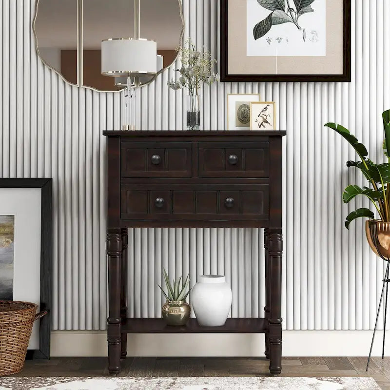 Narrow Console Table, Sofa Table with 3 Storage Drawers and Bottom Shelf