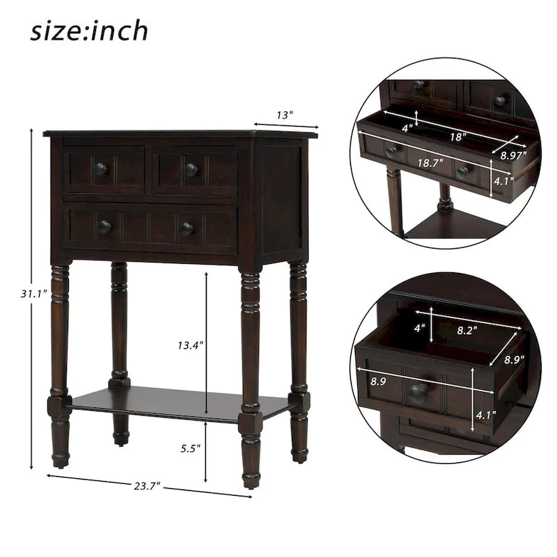 Narrow Console Table, Sofa Table with 3 Storage Drawers and Bottom Shelf