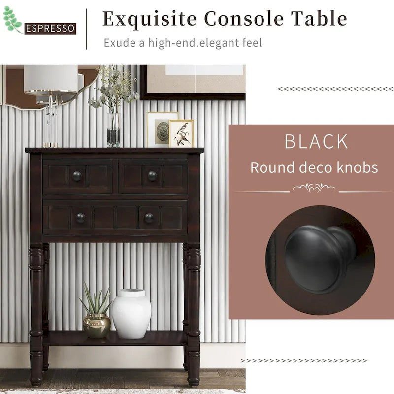 Narrow Console Table, Sofa Table with 3 Storage Drawers and Bottom Shelf