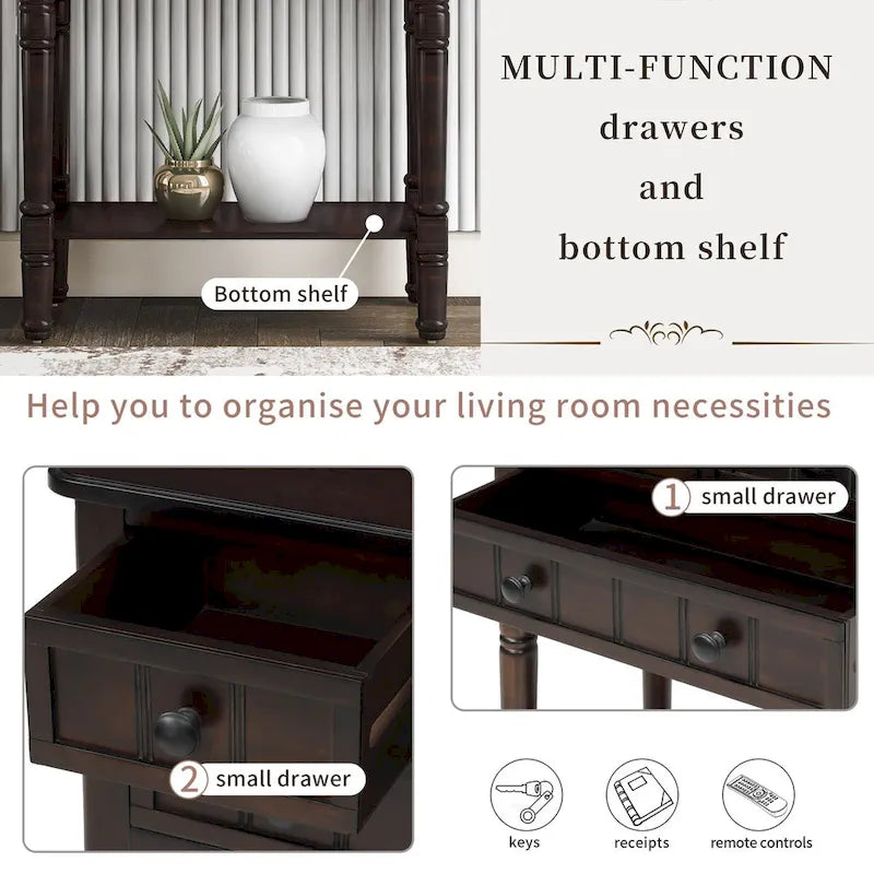 Narrow Console Table, Sofa Table with 3 Storage Drawers and Bottom Shelf