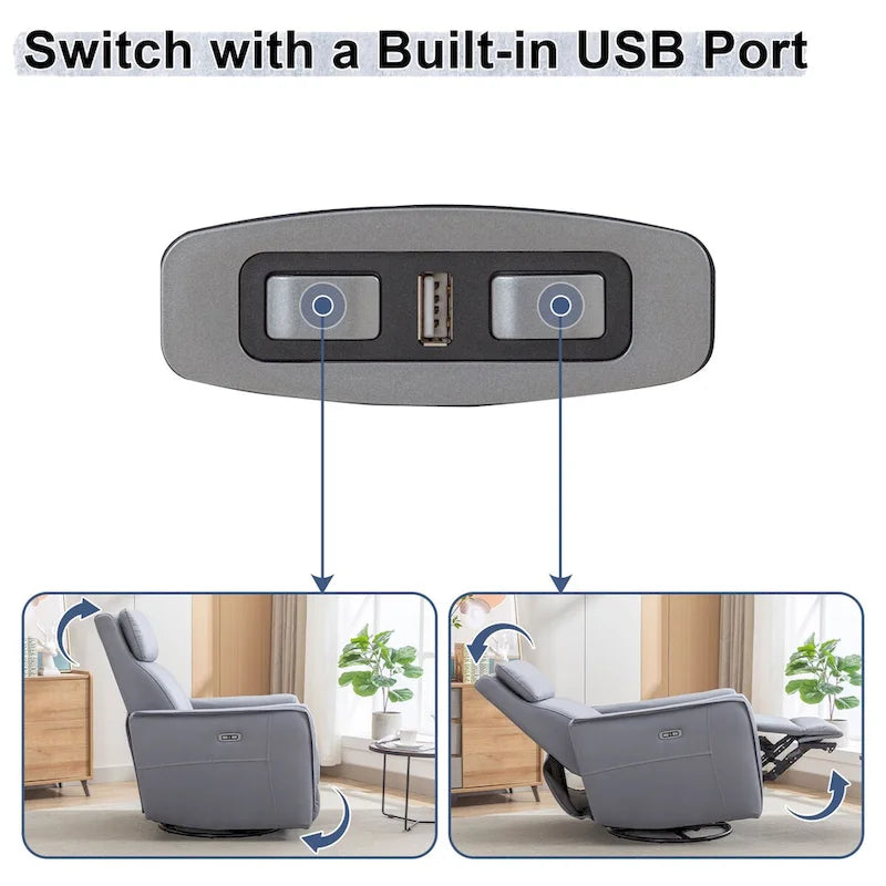 32.3 Ampia Poltrona Reclinabile Girevole a Dondolo con Porte USB