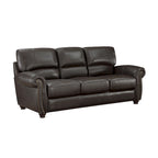 Divano Kia 213 cm, pelle e similpelle marrone scuro, legno massello