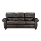 Divano Kia 213 cm, pelle e similpelle marrone scuro, legno massello
