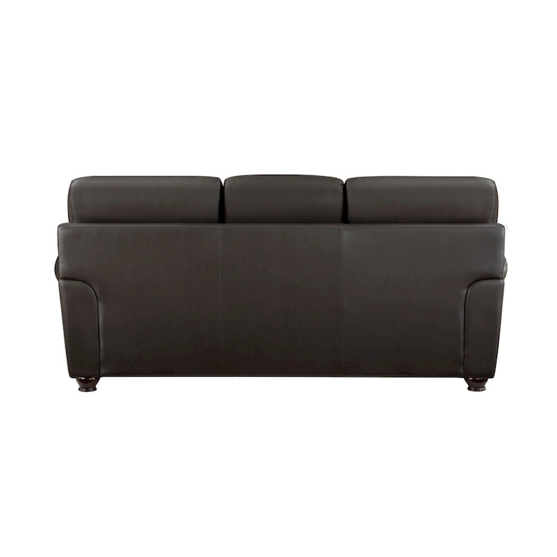 Divano Kia 213 cm, pelle e similpelle marrone scuro, legno massello
