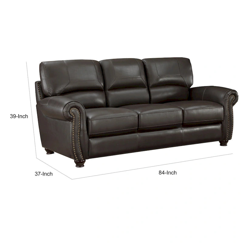 Divano Kia 213 cm, pelle e similpelle marrone scuro, legno massello