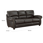 Divano Kia 213 cm, pelle e similpelle marrone scuro, legno massello