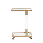 C-Shape Square Acrylic Side Table Sofa Table with Glass Top and Metal Base