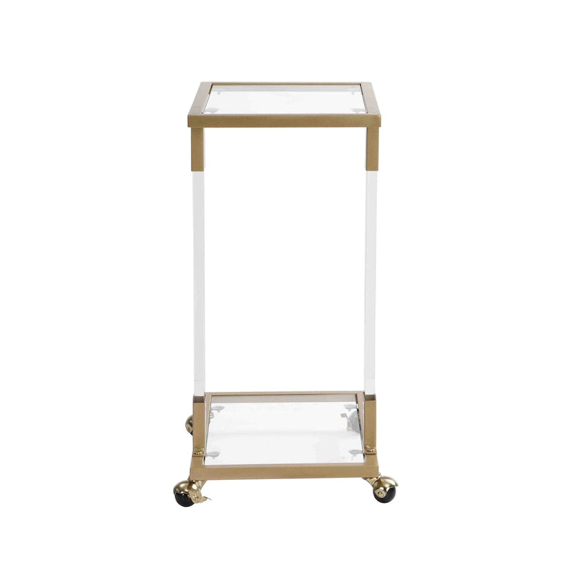 C-Shape Square Acrylic Side Table Sofa Table with Glass Top and Metal Base