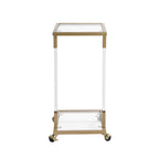 C-Shape Square Acrylic Side Table Sofa Table with Glass Top and Metal Base