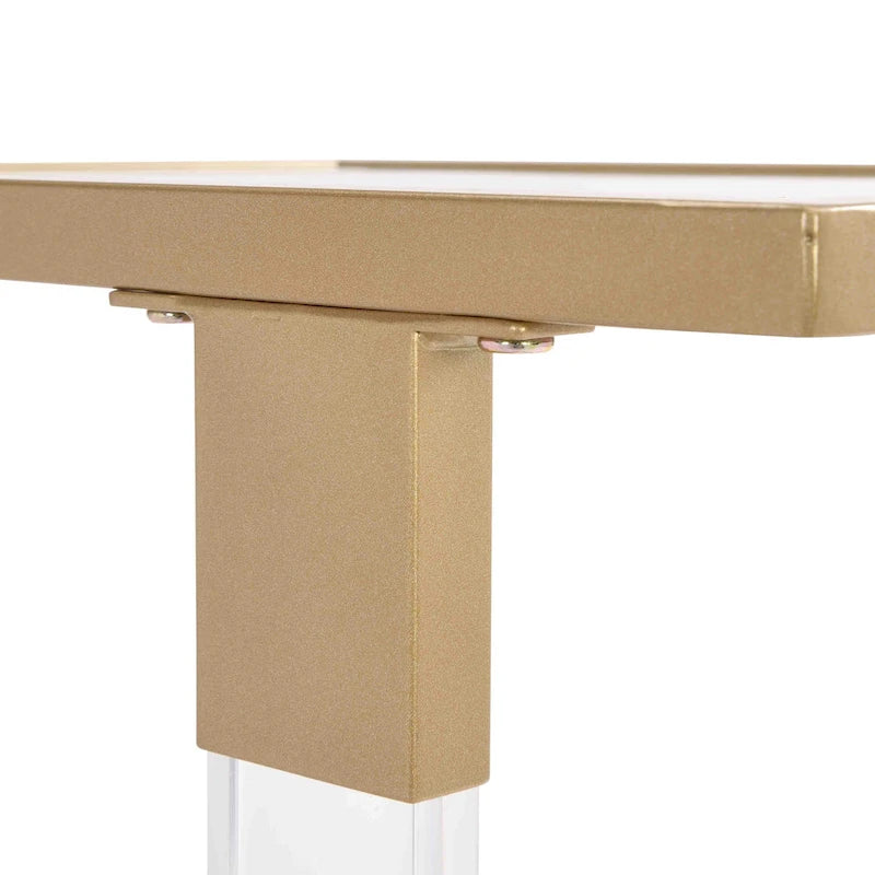 C-Shape Square Acrylic Side Table Sofa Table with Glass Top and Metal Base