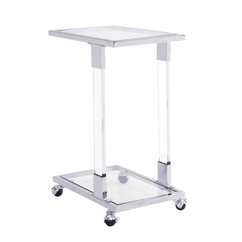 C-Shape Square Acrylic Side Table Sofa Table with Glass Top and Metal Base