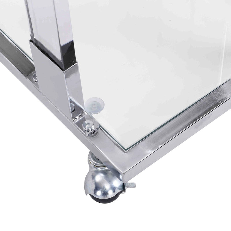 C-Shape Square Acrylic Side Table Sofa Table with Glass Top and Metal Base