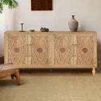Carved Flower Door Cabinet With Metal Handle