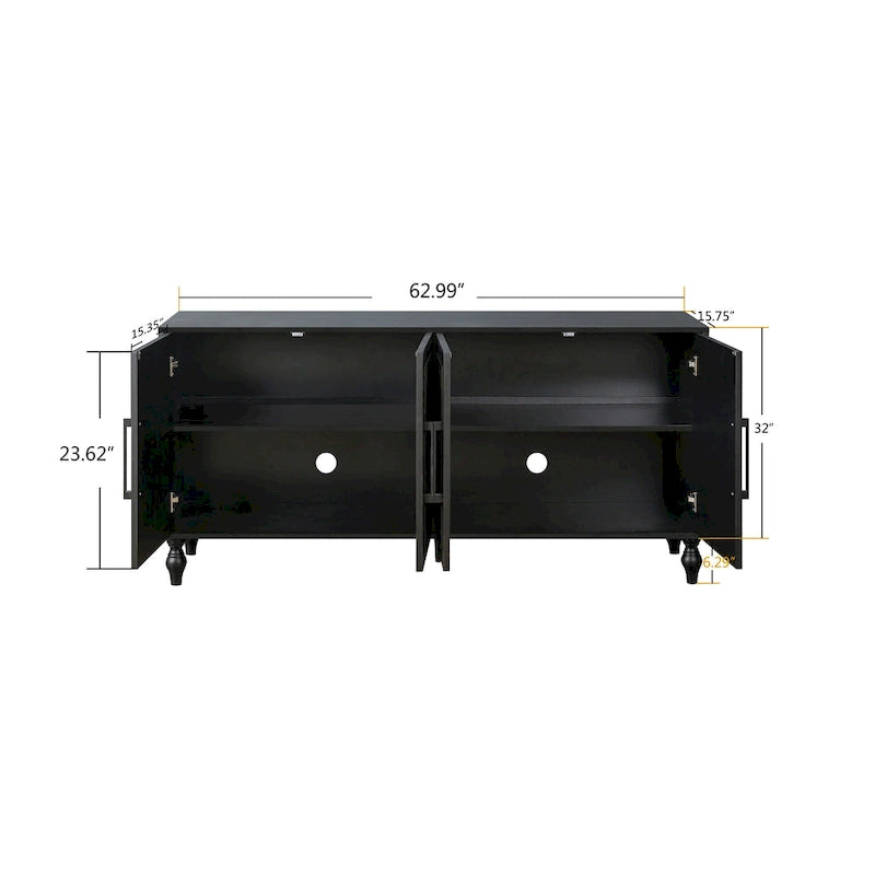Credenza con ante intagliate a fiori e maniglie in metallo