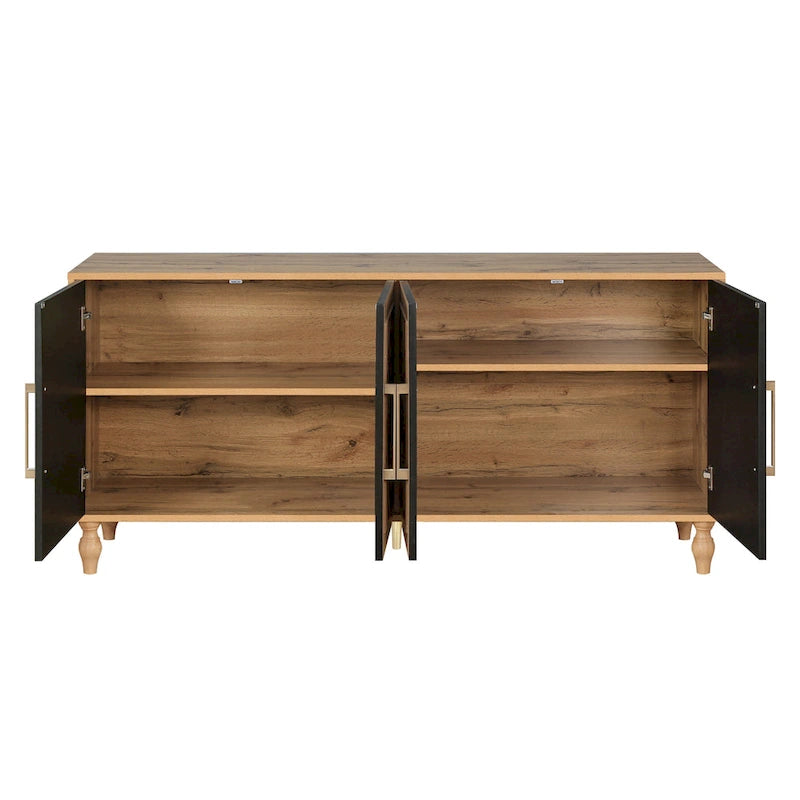 Credenza con ante intagliate a fiori e maniglie in metallo