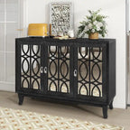 Sideboard with Glass Doors, 3 Door Mirrored Buffet Cabinet with Silver Handle for Living Room, Hallway, Dining Room