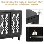 Sideboard with Glass Doors, 3 Door Mirrored Buffet Cabinet with Silver Handle for Living Room, Hallway, Dining Room