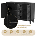 Sideboard with Glass Doors, 3 Door Mirrored Buffet Cabinet with Silver Handle for Living Room, Hallway, Dining Room