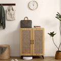Natural Rattan Double-Door Shoe Cabinet - 12 Pairs