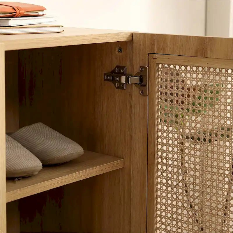 Natural Rattan Double-Door Shoe Cabinet - 12 Pairs