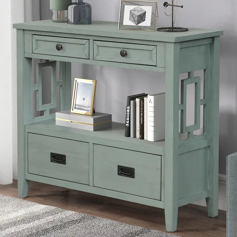Wood Console Table Entry Sofa Table with 4 Drawers & 1 Storage Shelf for Entryway Living Room Bedroom