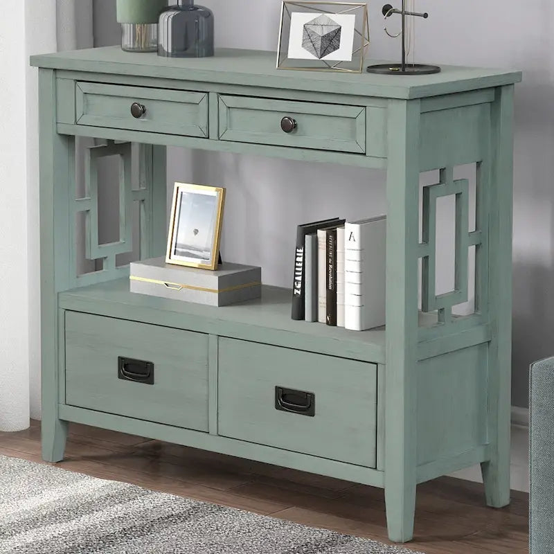 Wood Console Table Entry Sofa Table with 4 Drawers & 1 Storage Shelf for Entryway Living Room Bedroom