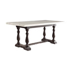 Wooden Dining Table with Marble Top, White and Brown
