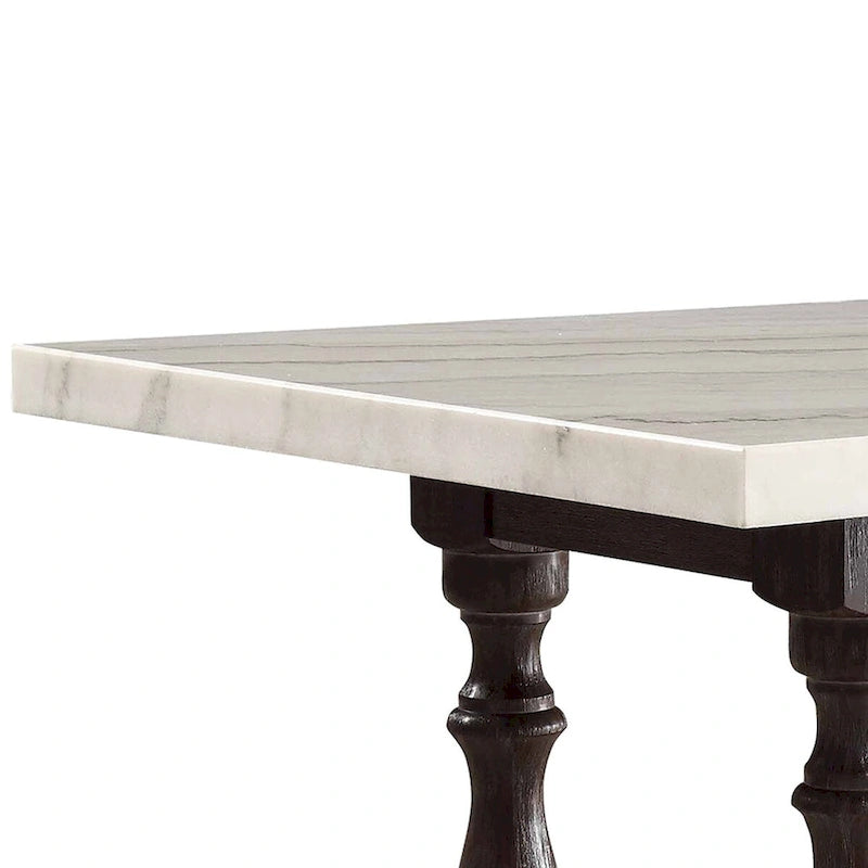 Wooden Dining Table with Marble Top, White and Brown
