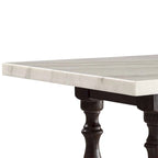 Wooden Dining Table with Marble Top, White and Brown
