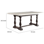 Wooden Dining Table with Marble Top, White and Brown