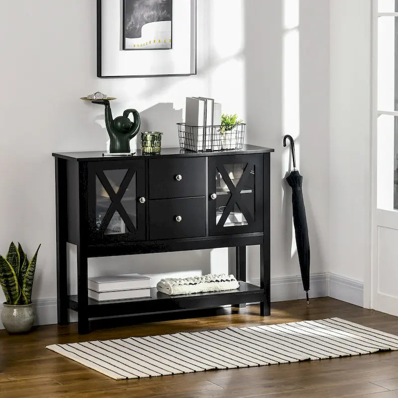 Mobile buffet credenza con 2 cassetti e anta in vetro