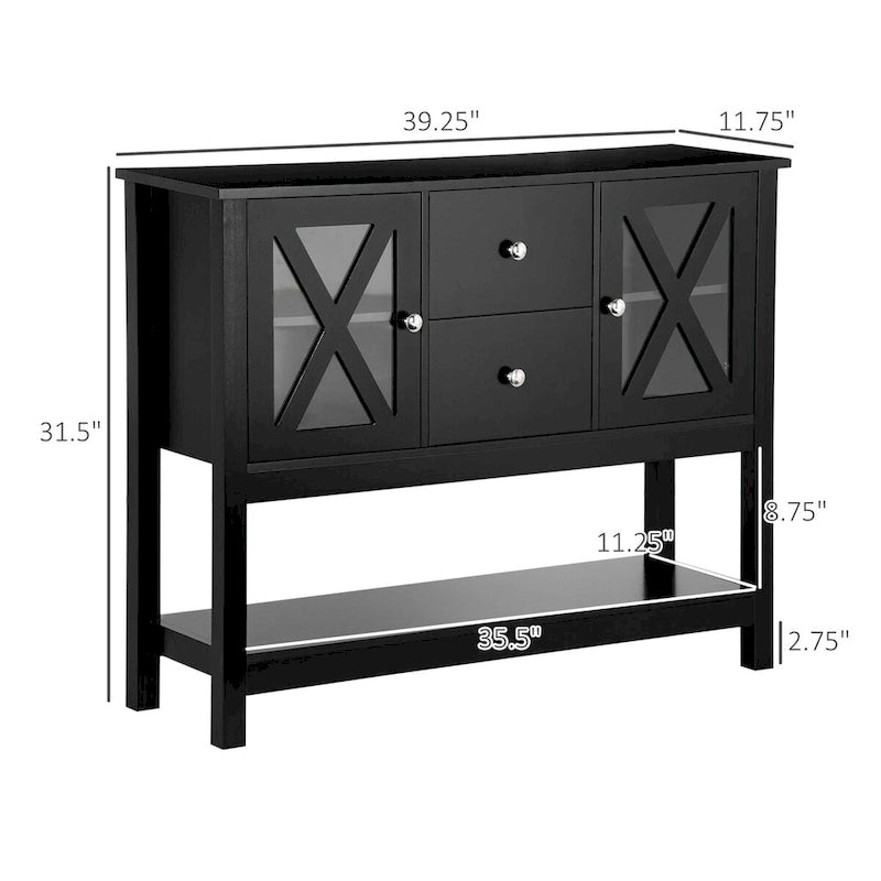 Mobile buffet credenza con 2 cassetti e anta in vetro