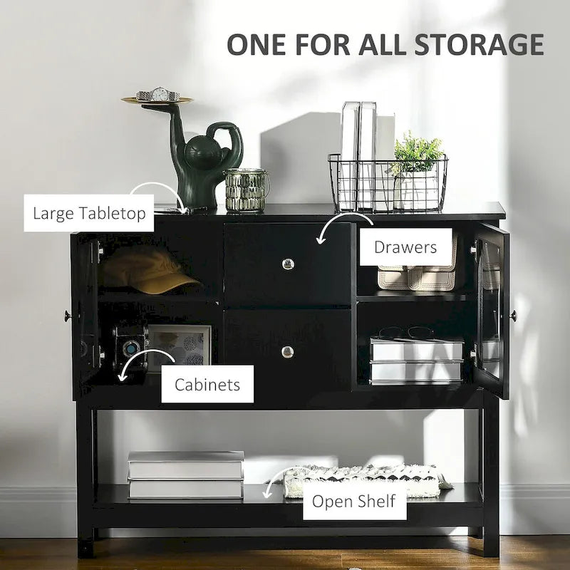Mobile buffet credenza con 2 cassetti e anta in vetro