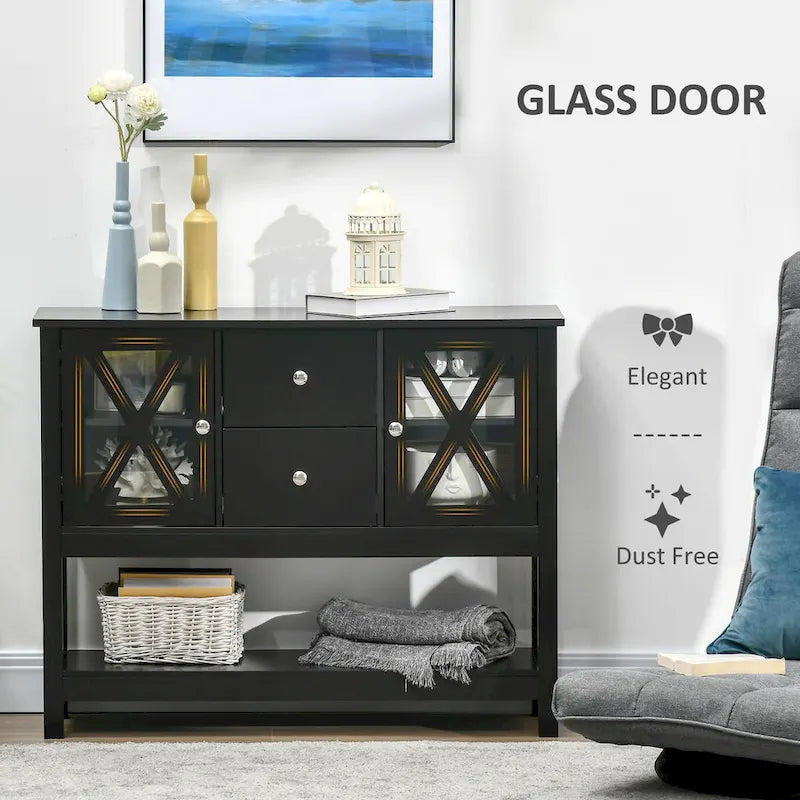 Mobile buffet credenza con 2 cassetti e anta in vetro