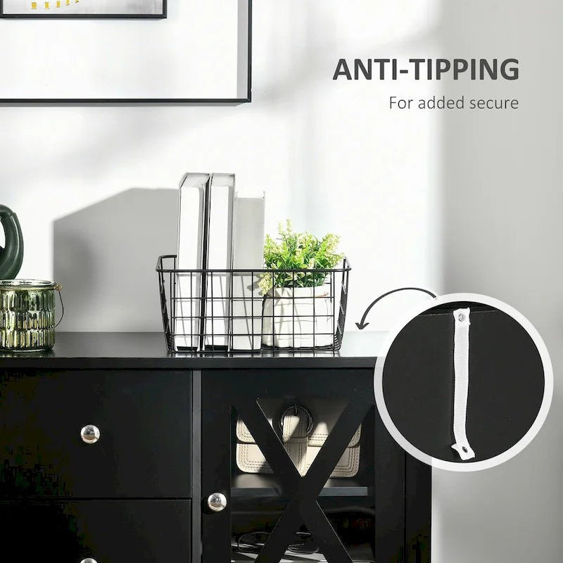 Mobile buffet credenza con 2 cassetti e anta in vetro