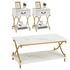 Set di 2 tavolini moderni a 3 pezzi, tavolino da divano e comodino a 1 cassetto (marrone/nero/bianco)