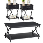 Set di 2 tavolini moderni a 3 pezzi, tavolino da divano e comodino a 1 cassetto (marrone/nero/bianco)