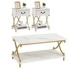 Set di 2 tavolini moderni a 3 pezzi, tavolino da divano e comodino a 1 cassetto (marrone/nero/bianco)
