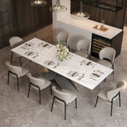 63-95Extendable Modern Dining Table for 4-10, White Glossy Sintered Stone Tabletop, black X-Shaped Steel Legs - 94.5