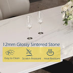 63-95Extendable Modern Dining Table for 4-10, White Glossy Sintered Stone Tabletop, black X-Shaped Steel Legs - 94.5